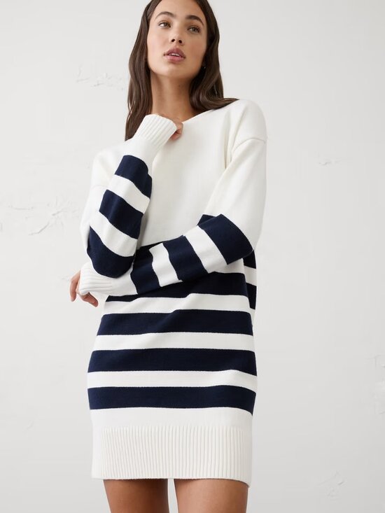 Banana Republic Dresses & Skirts - Banana Republic Boatneck Mini Sweater Dress Blue Stripe XL Relaxed NWT